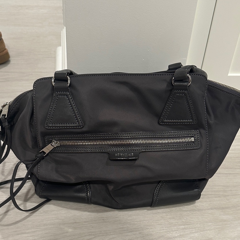 Grey Nylon MZ Wallace Handbag with Silver Accents